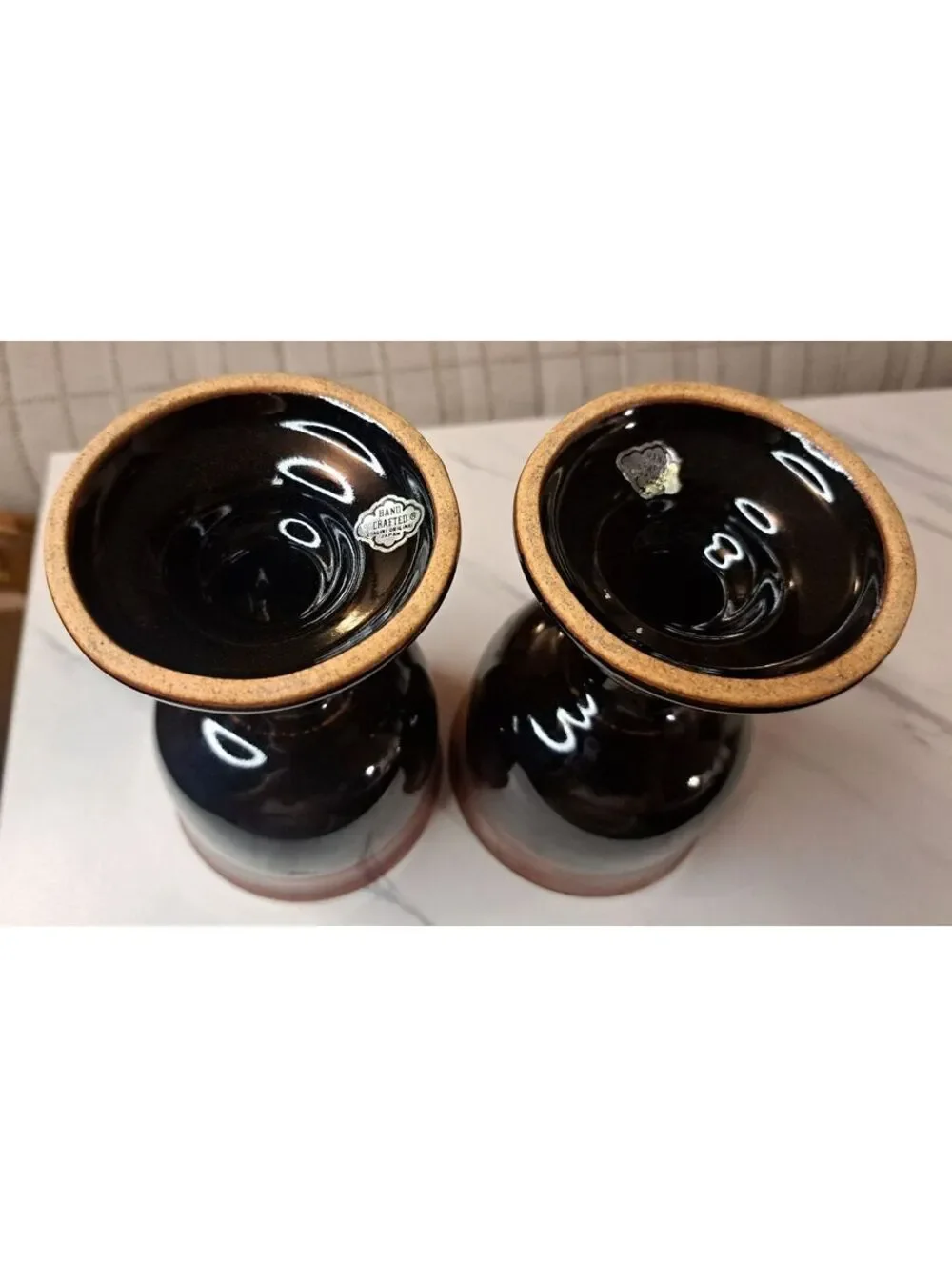 Vintage Set of 2 Mid-Century Japanese Otagiri Stoneware Wine Goblets